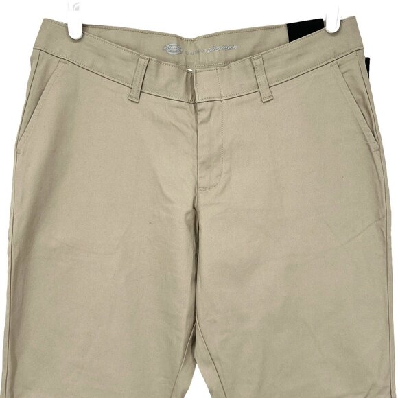 NWT Dickies Women Boot Cut Slim Fit Mid Rise Flat Front Beige Twill Pants Sz 12 - Picture 3 of 11